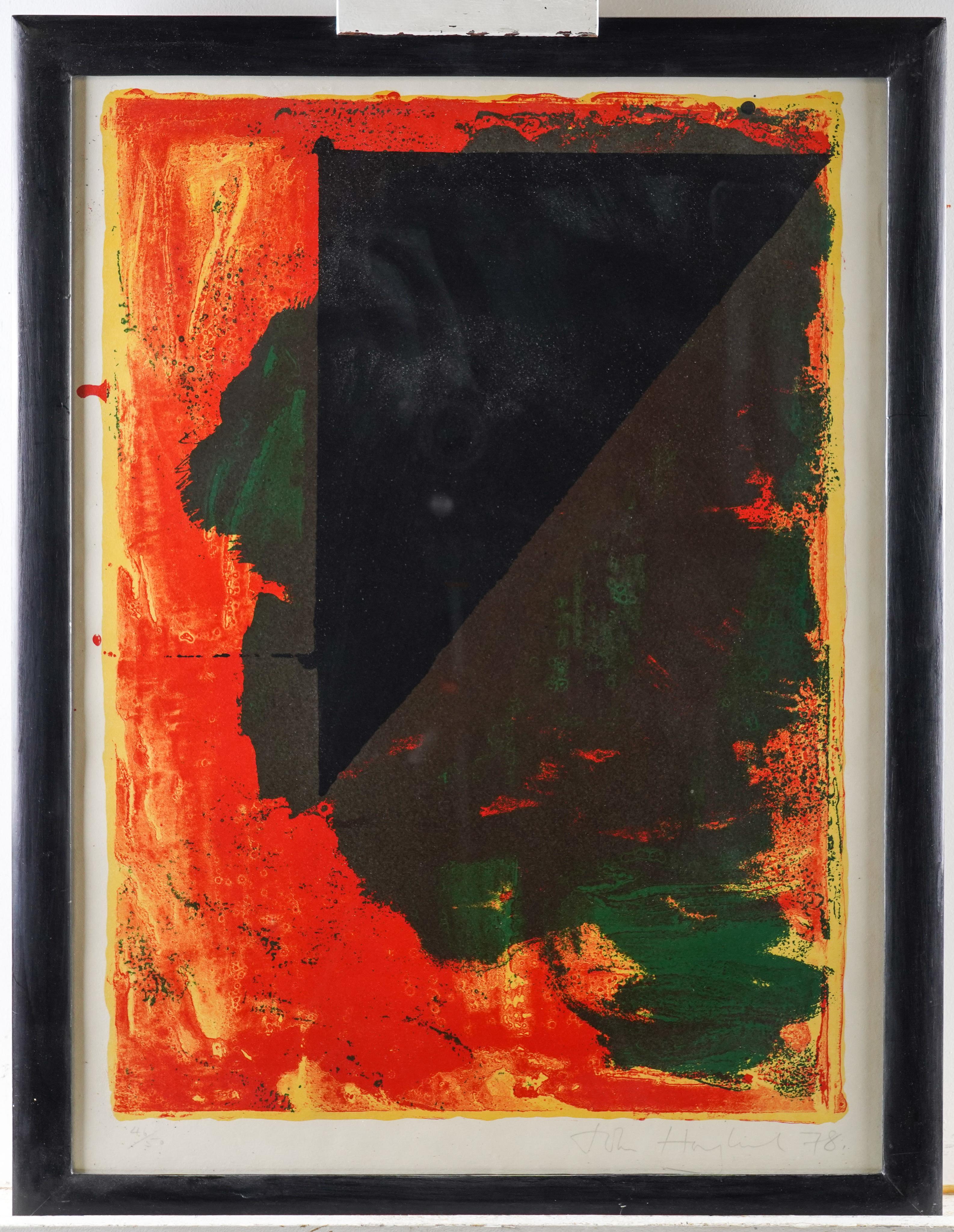 John Hoyland RA (1934-2011), colour Lithograph and mixed media, Untitled Abstract, limited edition 46/50, signed and dated '78 in pencil, 63 x 47cm. Condition - good